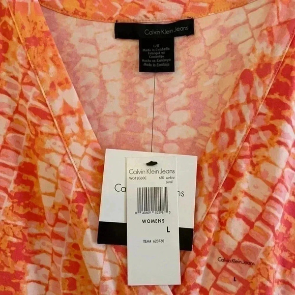 NWT Calvin Klein orange print sleeveless dress SzL - Picture 2 of 4